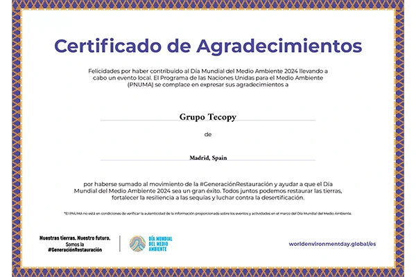 Reconocimiento del Programa de las Naciones Unidas para el Medio Ambiente a Grupo Tecopy